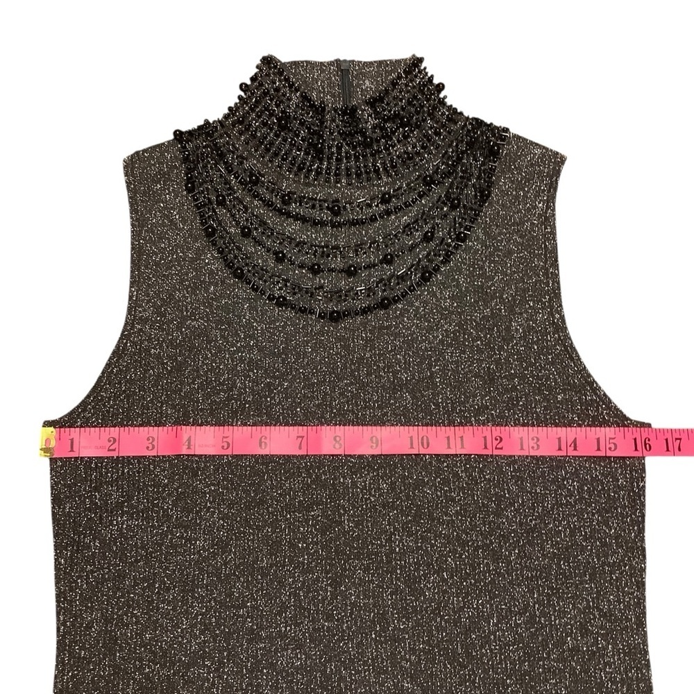 Grace Metallic Silk Blend Beaded Mock Neck Sleeveless Top Size L - Picture 6 of 8